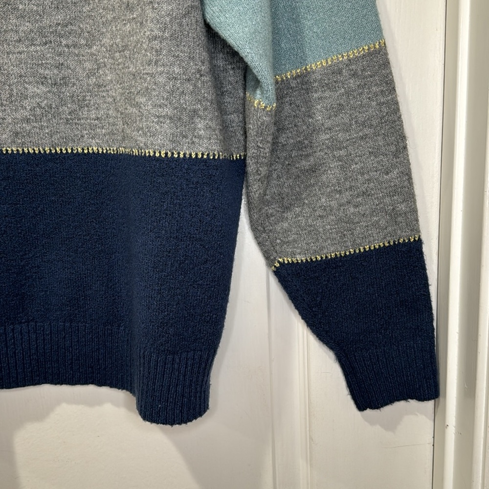 H Halston mock neck sweater, blue and gray striped with gold detail, size L - Picture 11 of 14